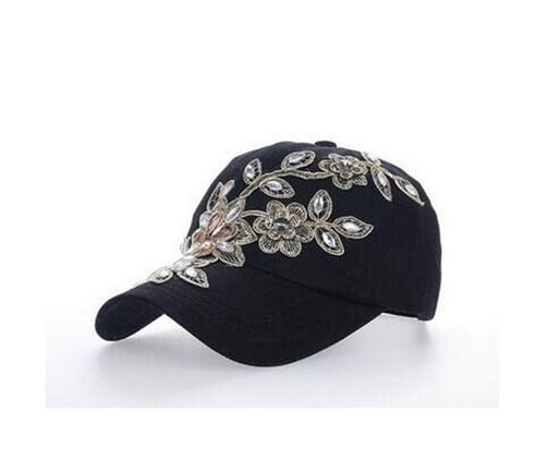 Women's Rhinestone Flower Denim Baseball Cap