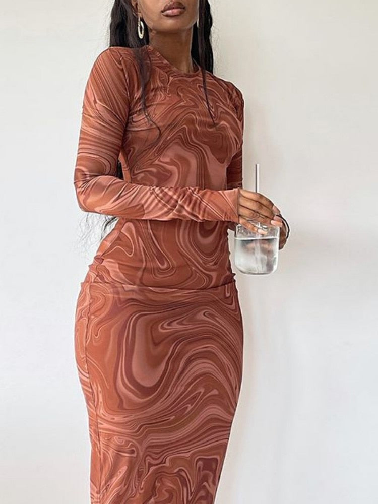Long Sleeve Ruched Bodycon Midi Dress