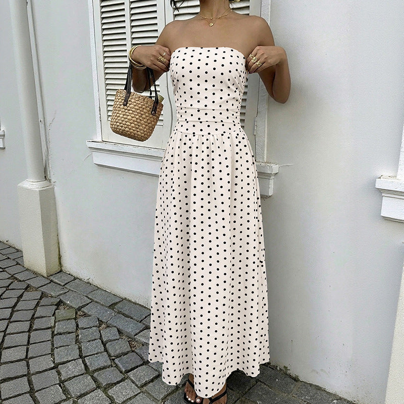 Sleeveless strapless polka dot dress