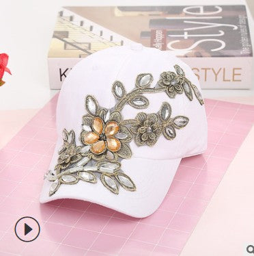 Women's Rhinestone Flower Denim Baseball Cap