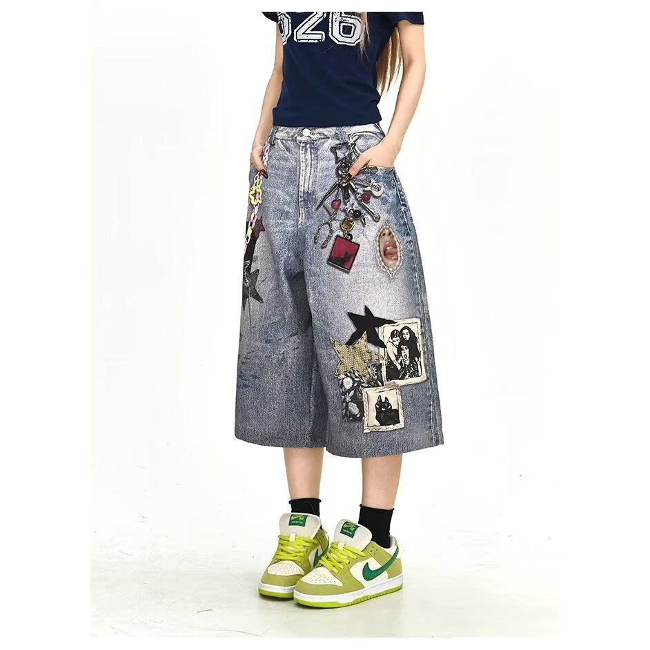 Patchwork Denim Shorts