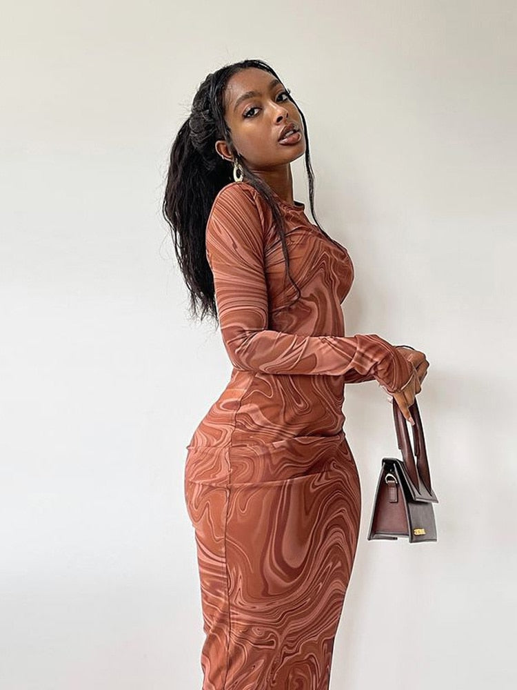 Long Sleeve Ruched Bodycon Midi Dress