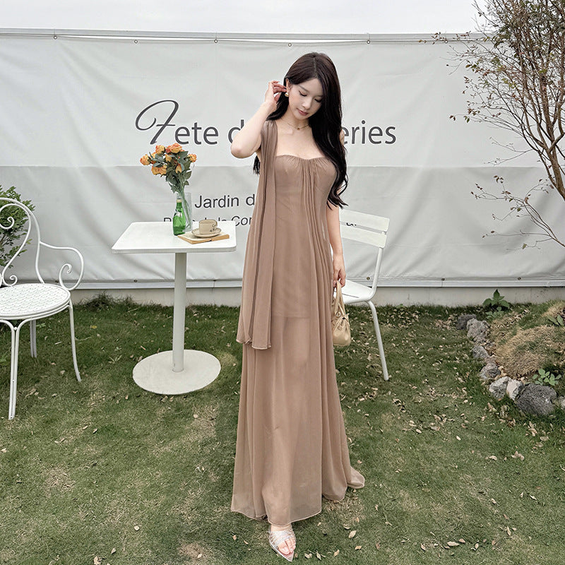 Twist One-Shoulder Maxi Dress – Brown