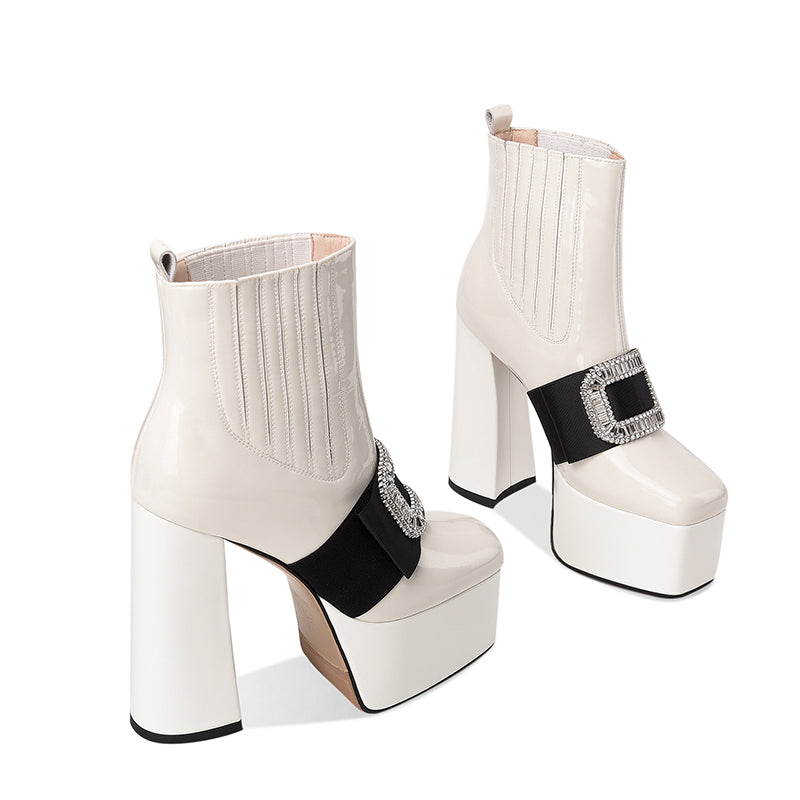 Double-Buckle Platform Ankle Boots