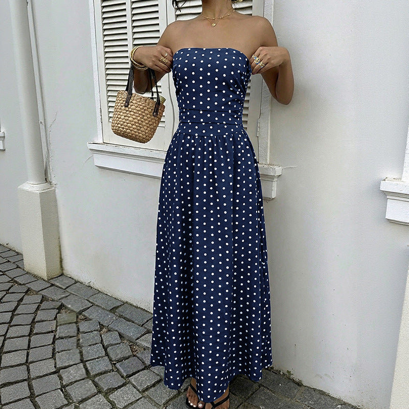 Sleeveless strapless polka dot dress