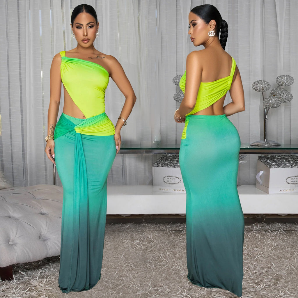 Women's Summer Sexy Off-the-Shoulder Gradient Dress