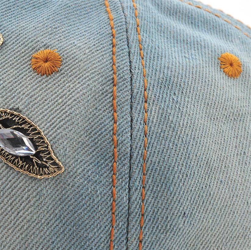 Women's Rhinestone Flower Denim Baseball Cap