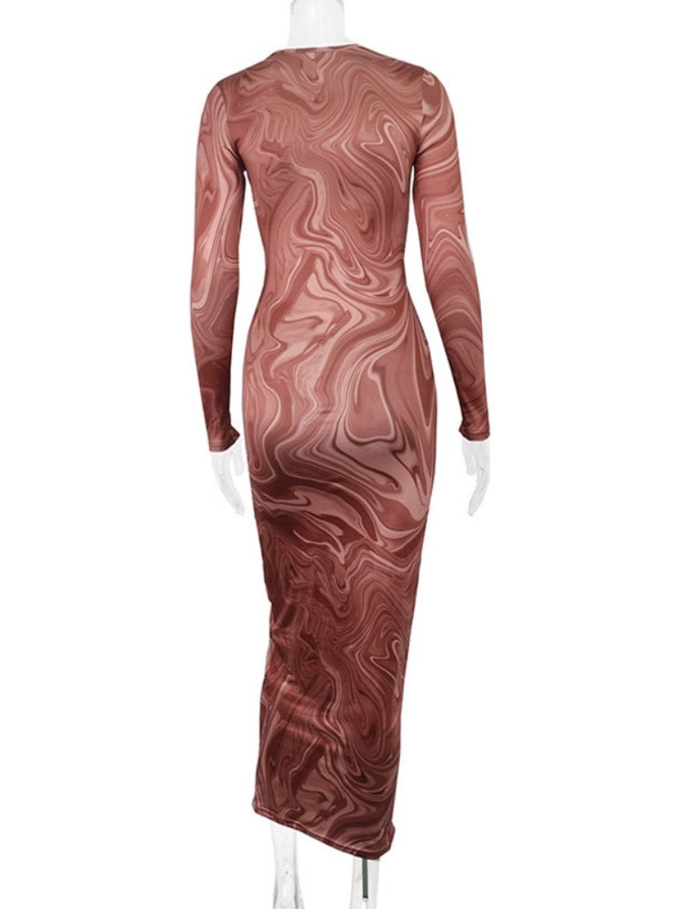 Long Sleeve Ruched Bodycon Midi Dress