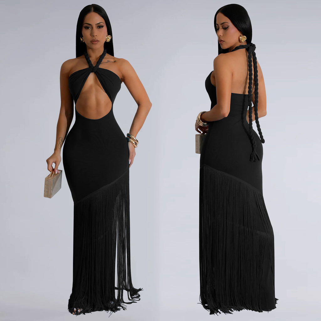Sapphire Tassel Strapless Maxi Dress