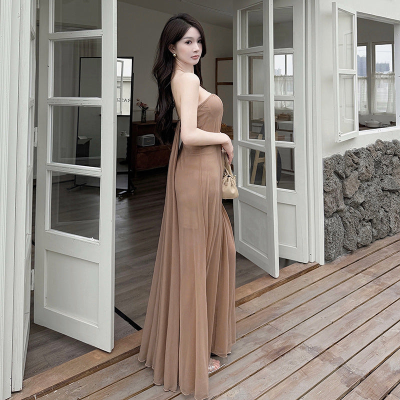 Twist One-Shoulder Maxi Dress – Brown
