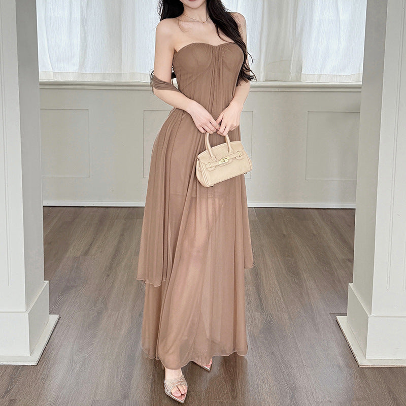 Twist One-Shoulder Maxi Dress – Brown