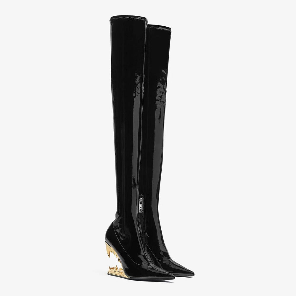 Sculpted Heel Patent Leather Over-the-Knee Boots