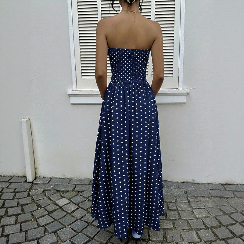 Sleeveless strapless polka dot dress
