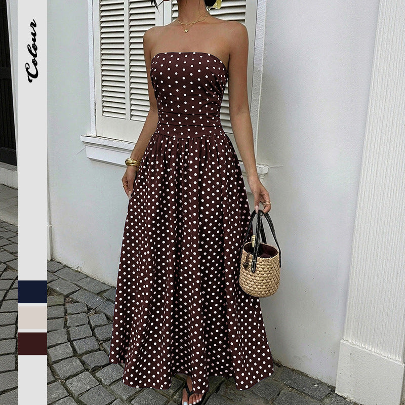 Sleeveless strapless polka dot dress