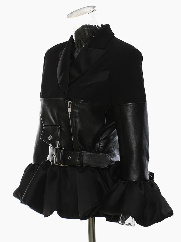 Women's Chic Belted PU Leather Cropped Jacket