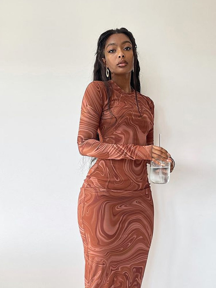 Long Sleeve Ruched Bodycon Midi Dress
