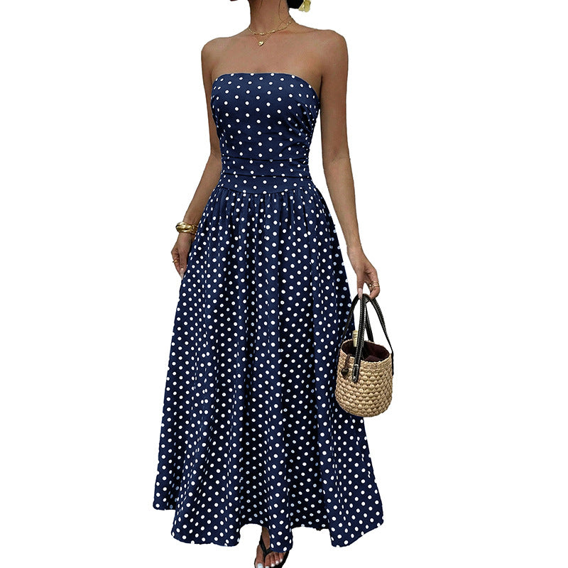 Sleeveless strapless polka dot dress
