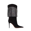 Black Rhinestone Tassel Suede Stiletto Boots