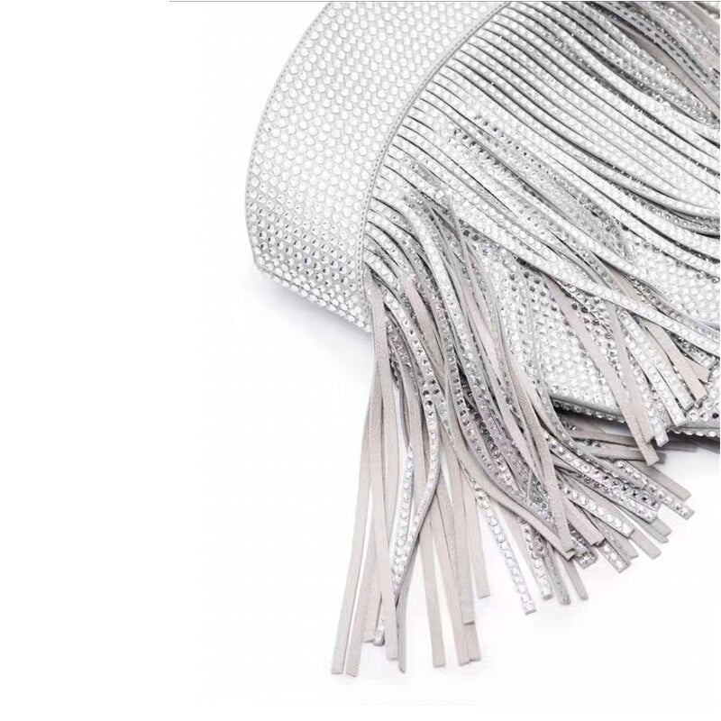 Black Rhinestone Tassel Suede Stiletto Boots