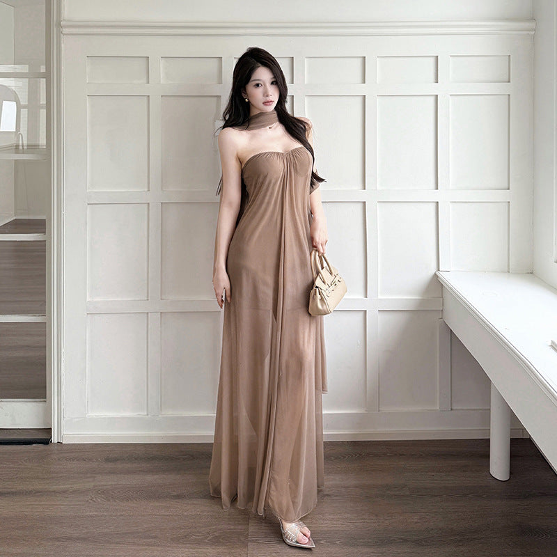Twist One-Shoulder Maxi Dress – Brown