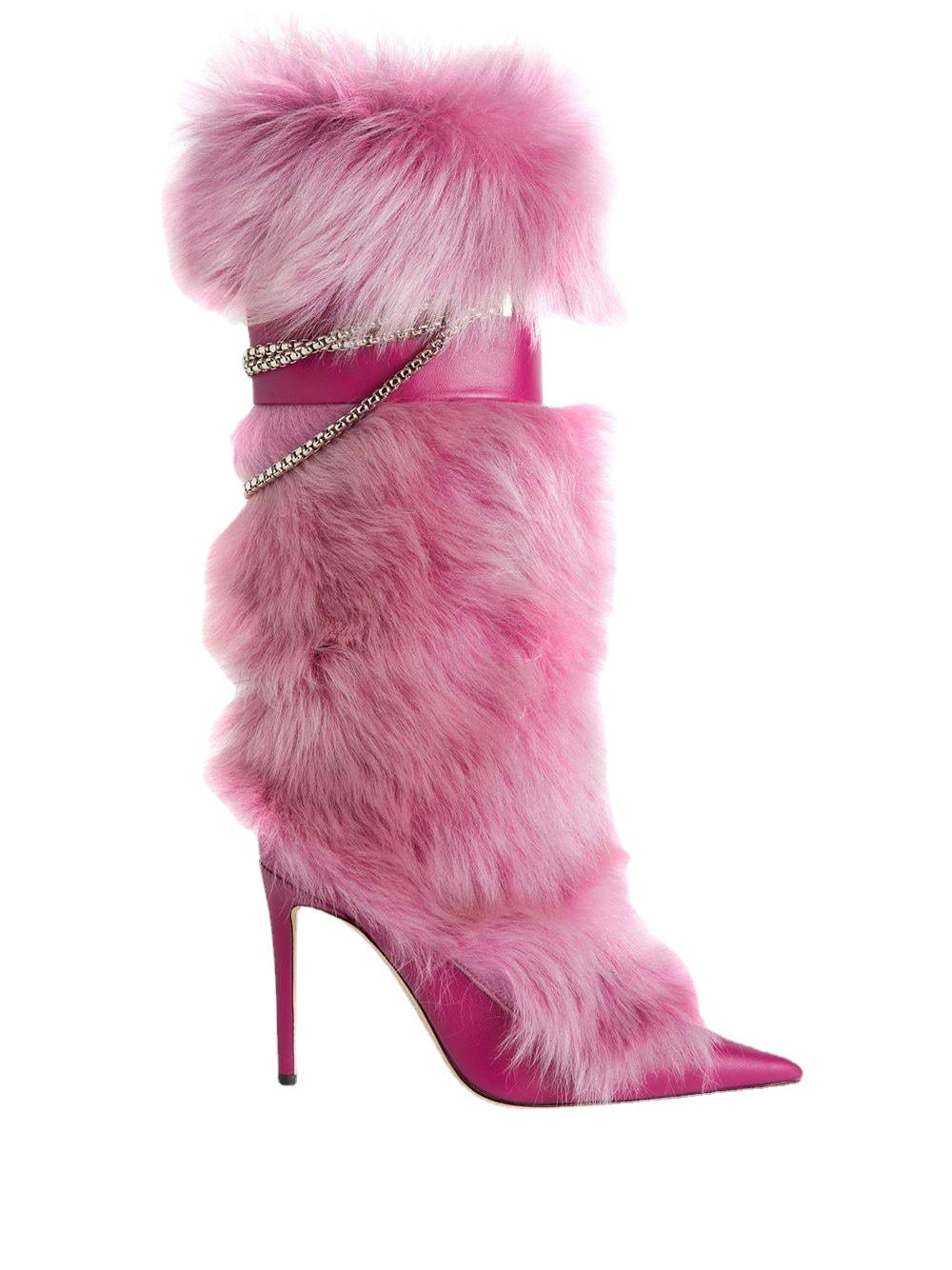 Pink Feather Crystal Chain Stiletto High Boots