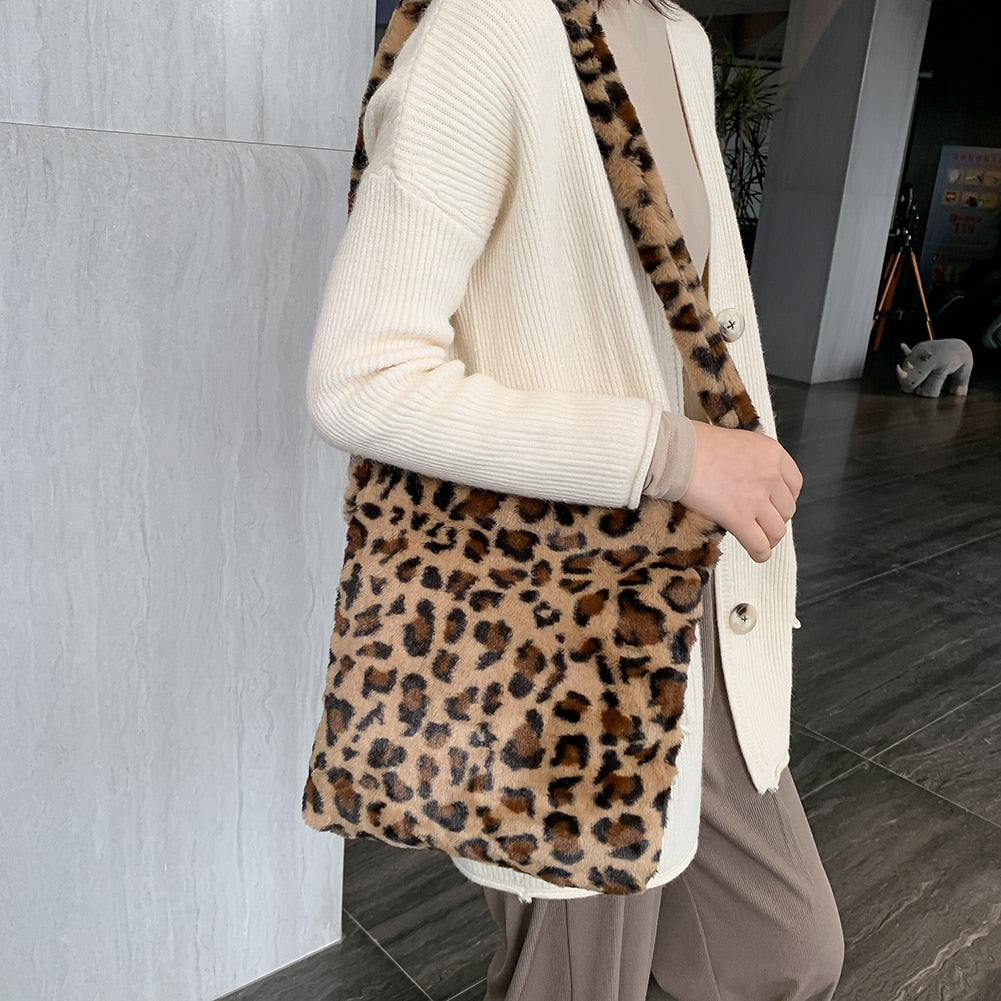 Leopard Plush Shoulder Bag