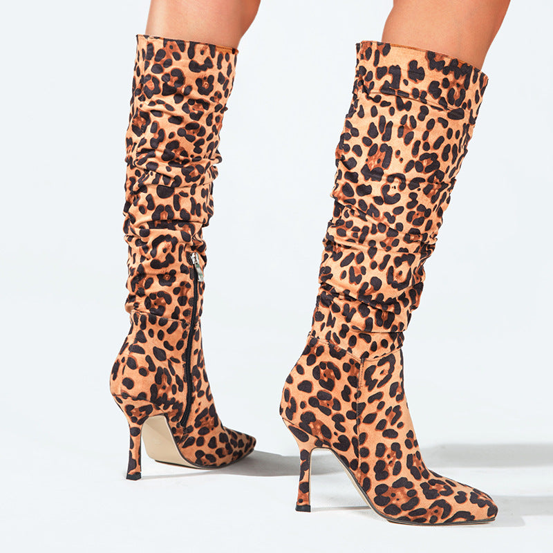 Leopard Print High-Heeled Boots