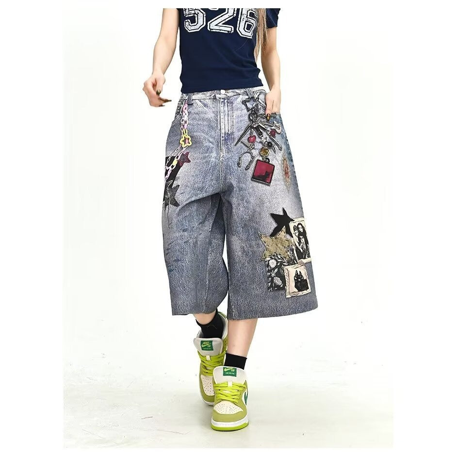 Patchwork Denim Shorts
