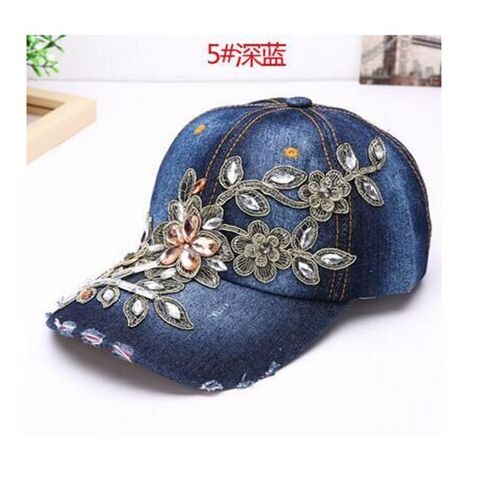 Women's Rhinestone Flower Denim Baseball Cap