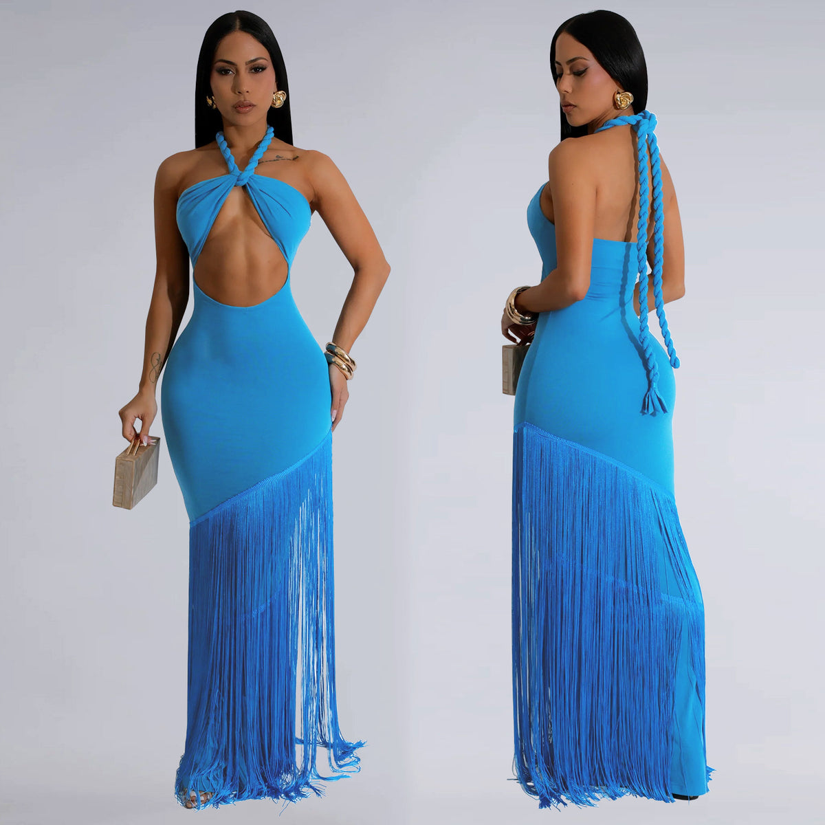Sapphire Tassel Strapless Maxi Dress