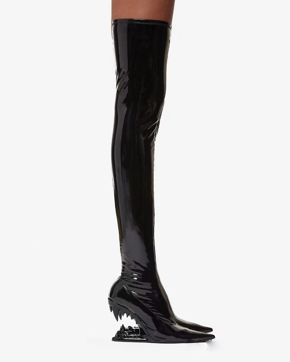 Sculpted Heel Patent Leather Over-the-Knee Boots