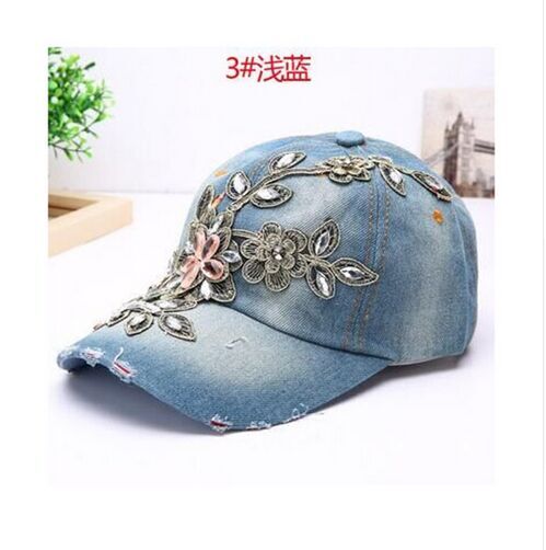 Women's Rhinestone Flower Denim Baseball Cap
