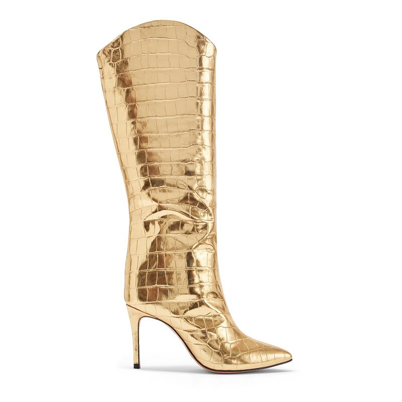 Gold Pointed Toe Stiletto Boots