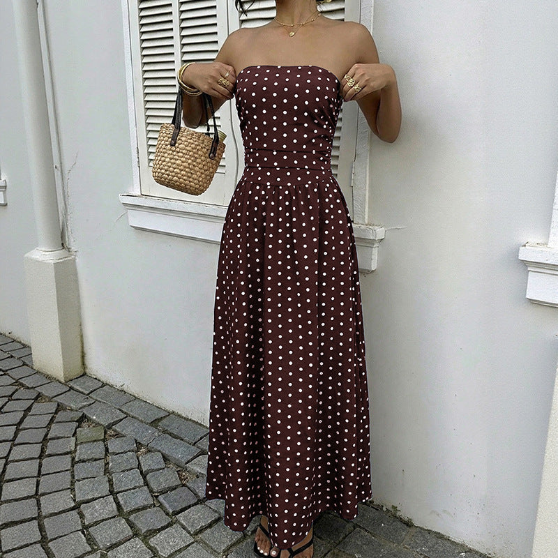 Sleeveless strapless polka dot dress