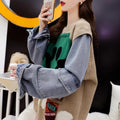 Smile Denim Sleeve Patchwork Sweater