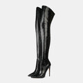 Black Pointed-Toe Stiletto Over-the-Knee Boots