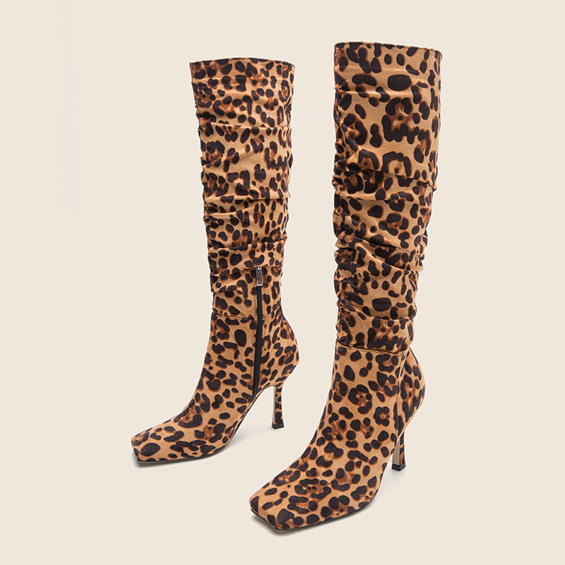 Leopard Print High-Heeled Boots