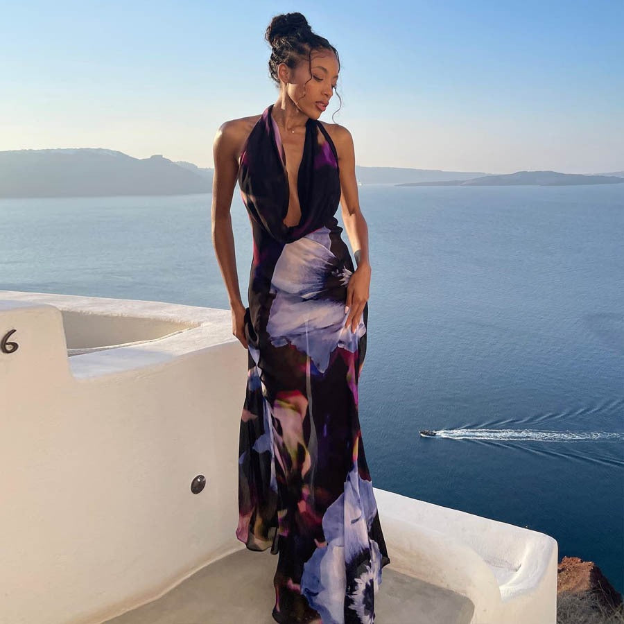Midnight Bloom Backless Maxi Dress