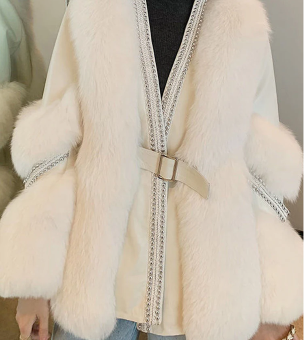 Women's Elegant Belted Faux Fur Coat