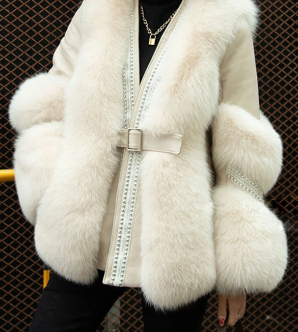 Women's Elegant Belted Faux Fur Coat