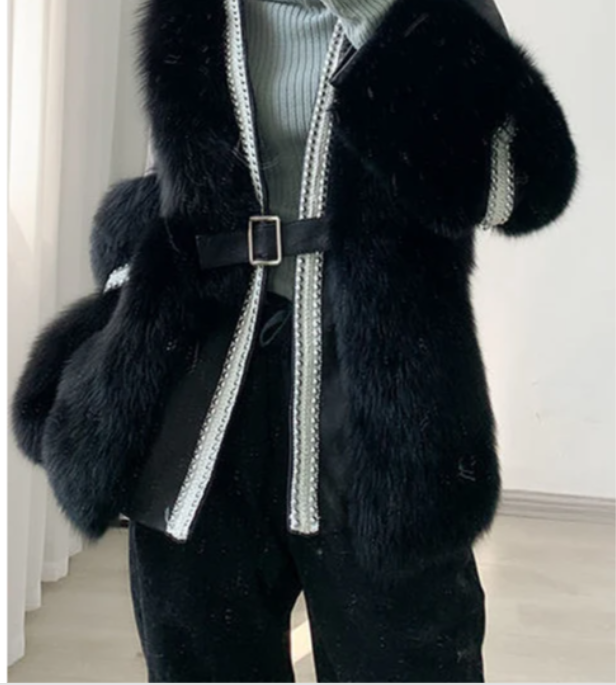 Women's Elegant Belted Faux Fur Coat