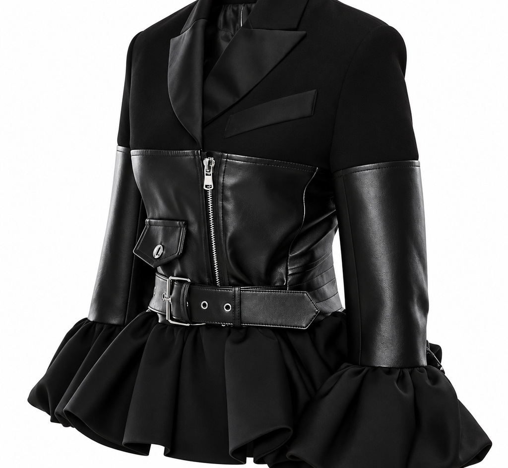 Women's Chic Belted PU Leather Cropped Jacket