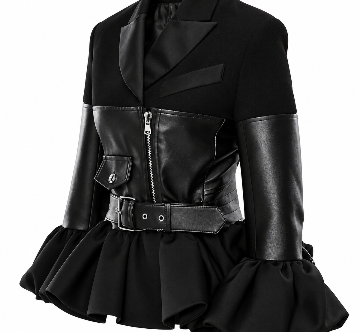 Women's Chic Belted PU Leather Cropped Jacket