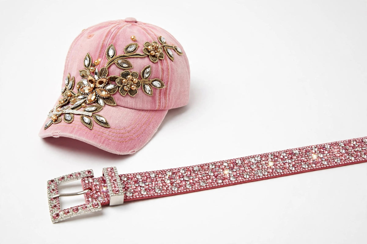 Rhinestone Cap & Statement Belt Set